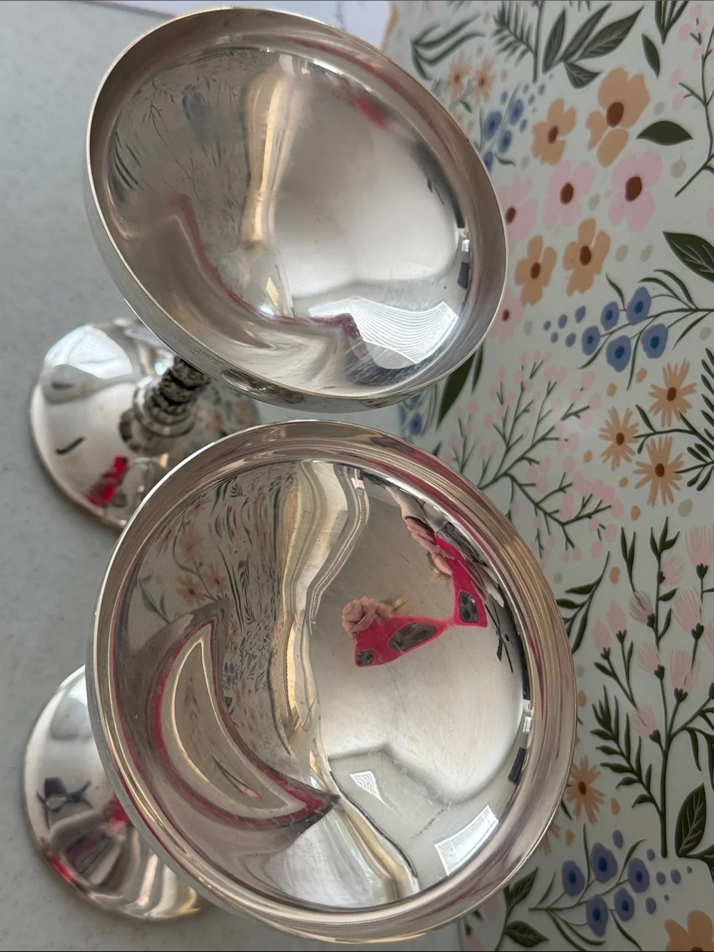 Spain Sterling Silver Plated over Brass  with Twisted Grapevine Stem Goblets